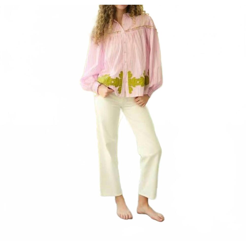 NEW BROOKS AVENUE frankie long sleeve blouse in pink stripe